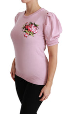 Dolce & Gabbana Pink Floral Embroidered Blouse Wool Women's Top