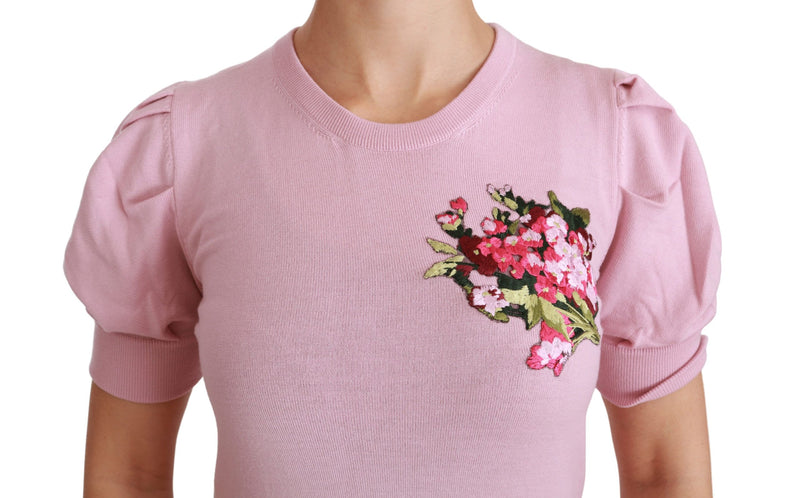 Dolce & Gabbana Pink Floral Embroidered Blouse Wool Women's Top