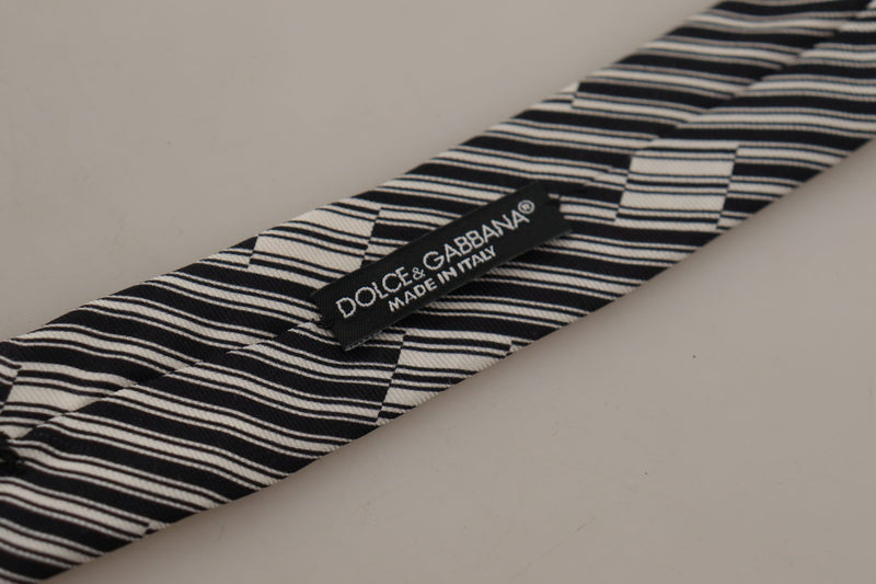 Dolce & Gabbana Elegant Black White Silk Bow Men's Tie