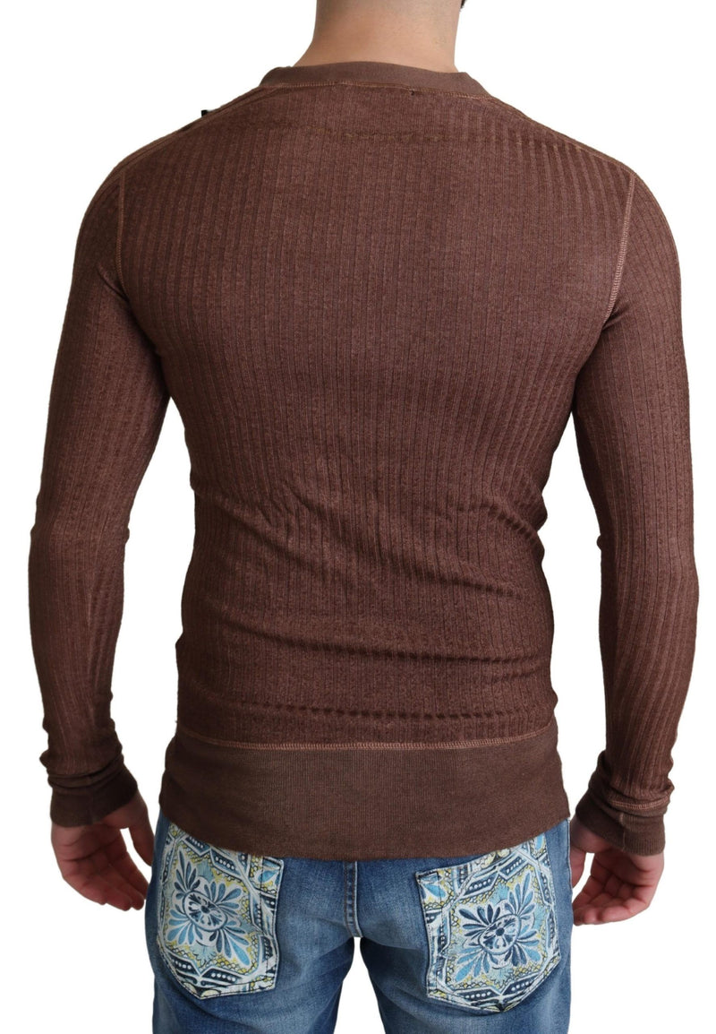 Dolce & Gabbana Brown Logo Button Cardigan V-neck Men's Sweater