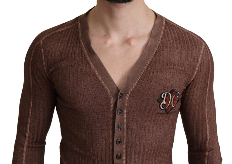 Dolce & Gabbana Brown Logo Button Cardigan V-neck Men's Sweater