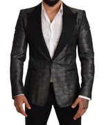 Dolce & Gabbana Gray Metallic Black Slim Tuxedo Men's Blazer