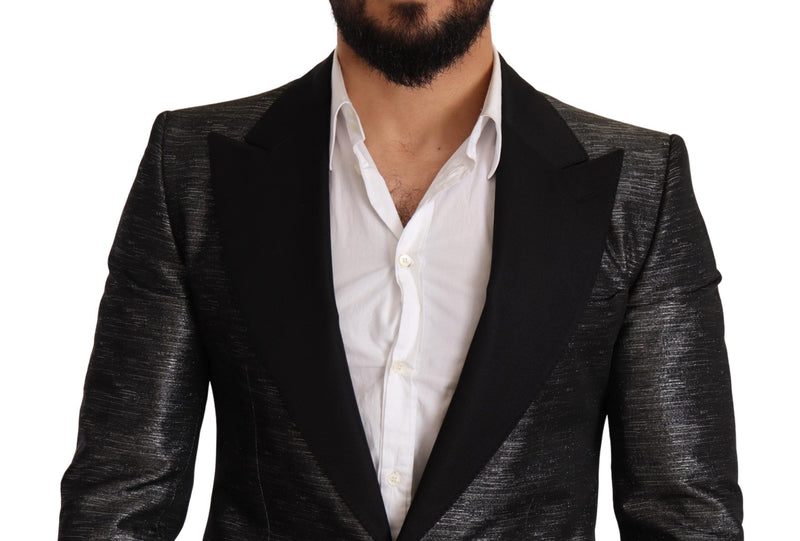 Dolce & Gabbana Gray Metallic Black Slim Tuxedo Men's Blazer