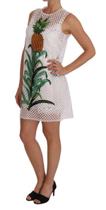 Dolce & Gabbana White Pineapple Sequined Applique Women's Dress