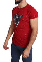 Guess Red Cotton Logo Print Men Casual Top Perforated Men's T-shirt