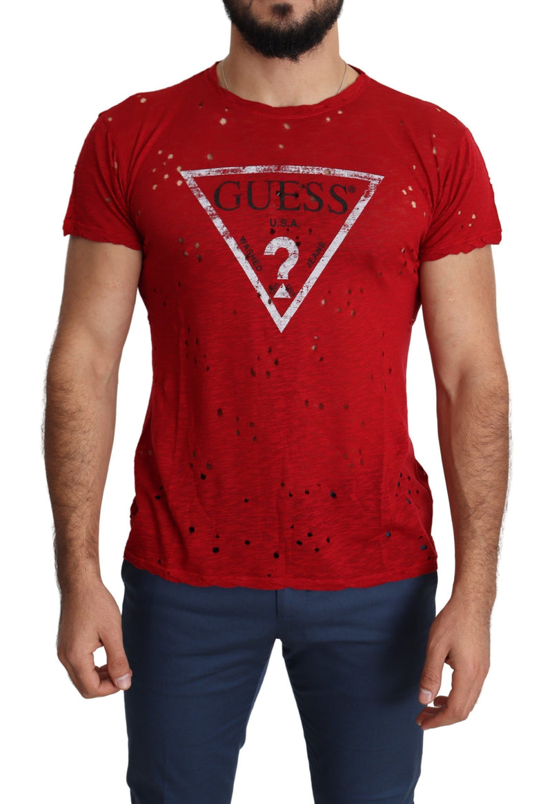 Guess Radiant Red Cotton Tee Perfect For Everyday Men's Style
