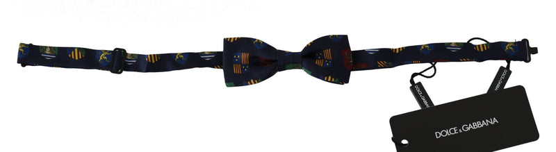 Dolce & Gabbana Exquisite Silk Bow Tie in Blue Flags Men's Print