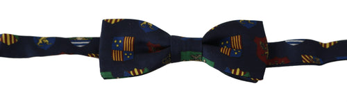 Dolce & Gabbana Exquisite Silk Bow Tie in Blue Flags Men's Print