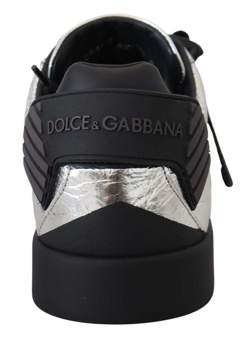 Dolce & Gabbana Exclusive Silver and Black Low Top Leather Men's Sneakers