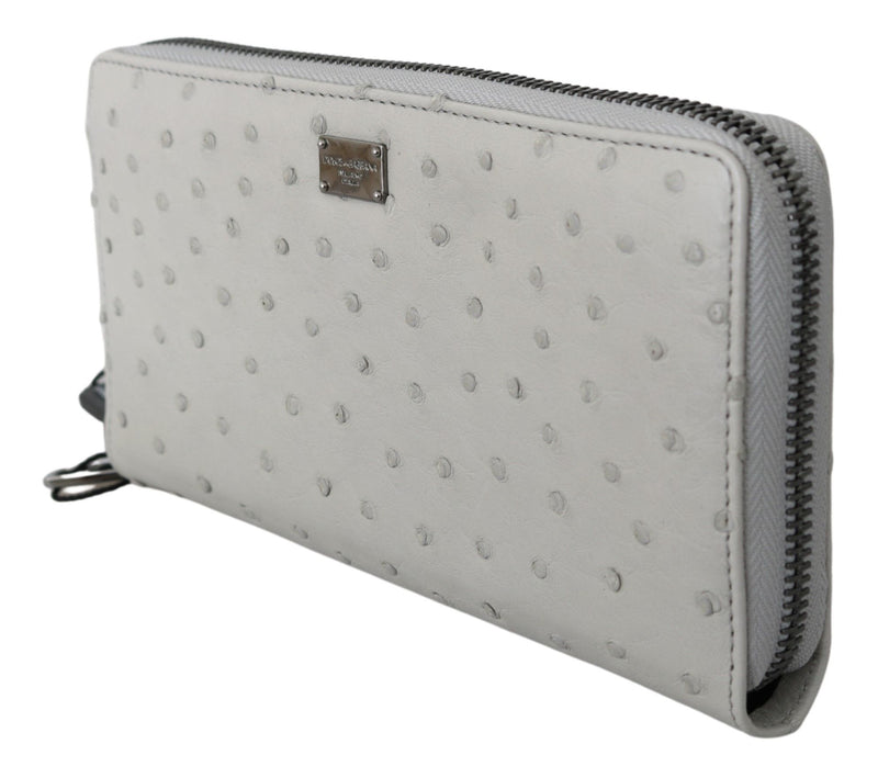 Dolce & Gabbana White Ostrich Leather Continental Mens Clutch Men's Wallet