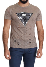 Guess Chic Brown Cotton Stretch Round Neck Men's Tee