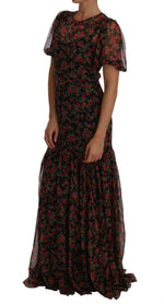 Dolce & Gabbana Black Floral Roses A-Line Shift Women's Gown