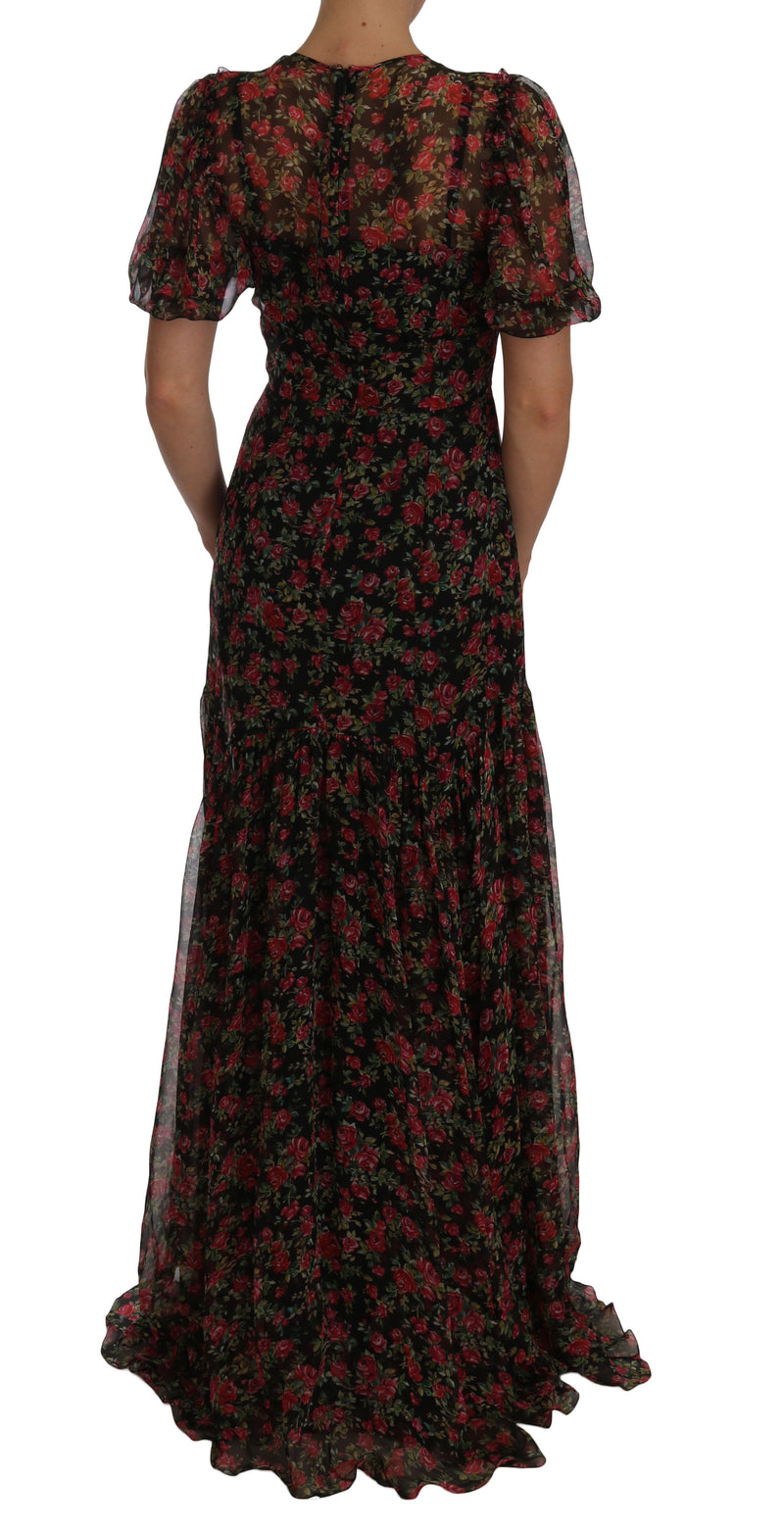Dolce & Gabbana Black Floral Roses A-Line Shift Women's Gown