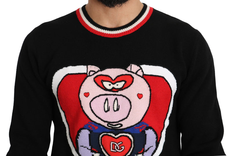 Dolce & Gabbana Black Cashmere Pig of the Year Pullover Men's Sweater