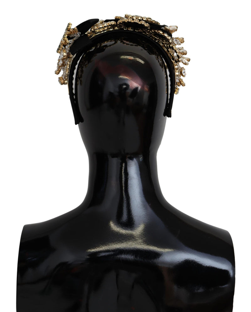 Dolce & Gabbana Black Gold  Clear Crystal Embellished Silk Fiocco Diadem Women's Headband