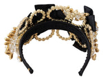 Dolce & Gabbana Black Gold  Clear Crystal Embellished Silk Fiocco Diadem Women's Headband