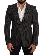 Dolce & Gabbana Black Striped Slim Fit Wool Coat Men's Blazer