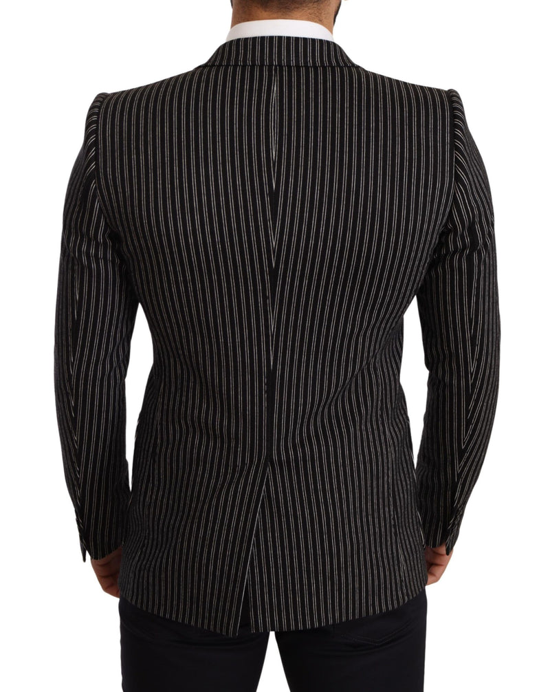 Dolce & Gabbana Black Striped Slim Fit Wool Coat Men's Blazer
