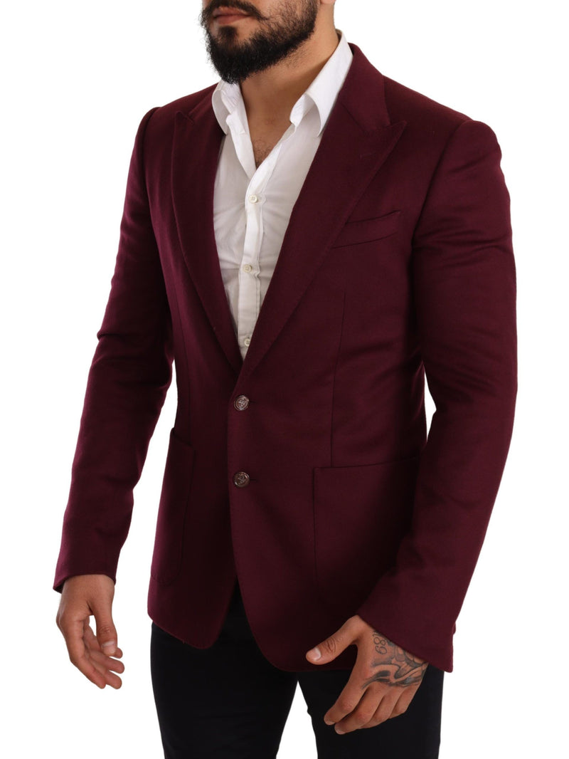 Dolce & Gabbana Maroon Cashmere Slim Fit Coat Jacket Men's Blazer