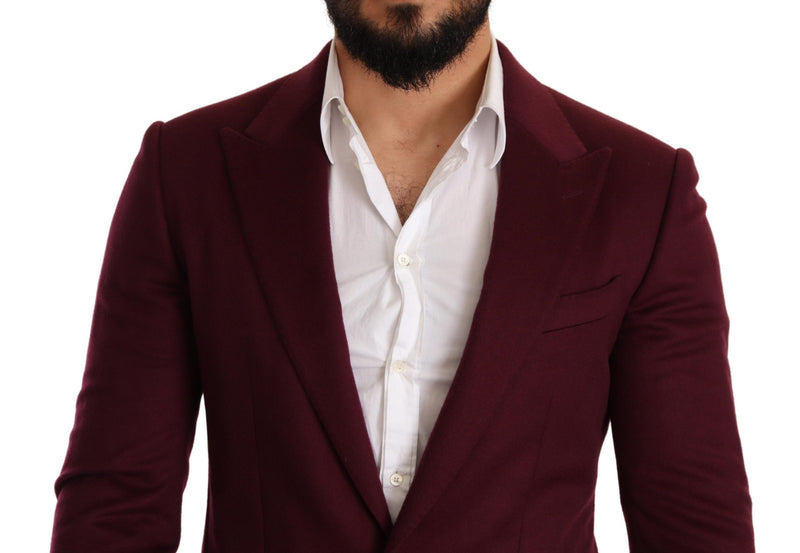 Dolce & Gabbana Maroon Cashmere Slim Fit Coat Jacket Men's Blazer
