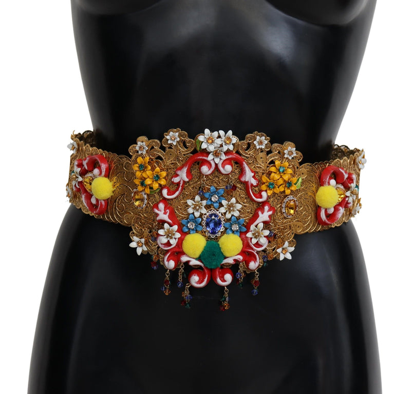 Dolce & Gabbana Embellished Floral Crystal Wide Waist Carretto Women's Belt