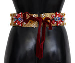 Dolce & Gabbana Embellished Floral Crystal Wide Waist Carretto Women's Belt