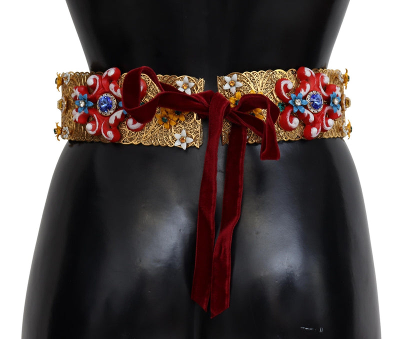 Dolce & Gabbana Gold-Tone Floral Crystal Waist Women's Belt