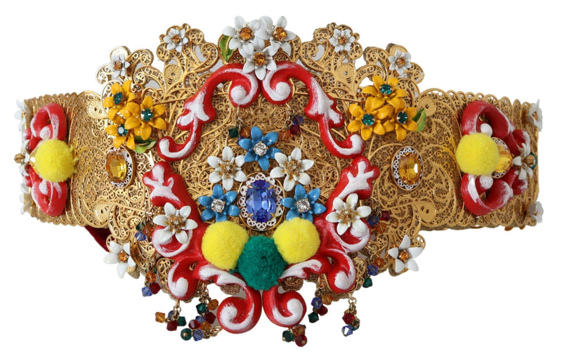 Dolce & Gabbana Gold-Tone Floral Crystal Waist Women's Belt