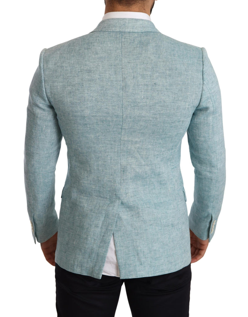 Dolce & Gabbana Blue Slim Fit Linen Coat TAORMINA Men's Blazer