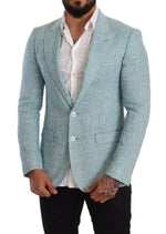 Dolce & Gabbana Blue Slim Fit Linen Coat TAORMINA Men's Blazer
