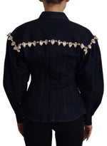 Dolce & Gabbana Blue Denim Crystal Embellish Cotton Women's Jacket