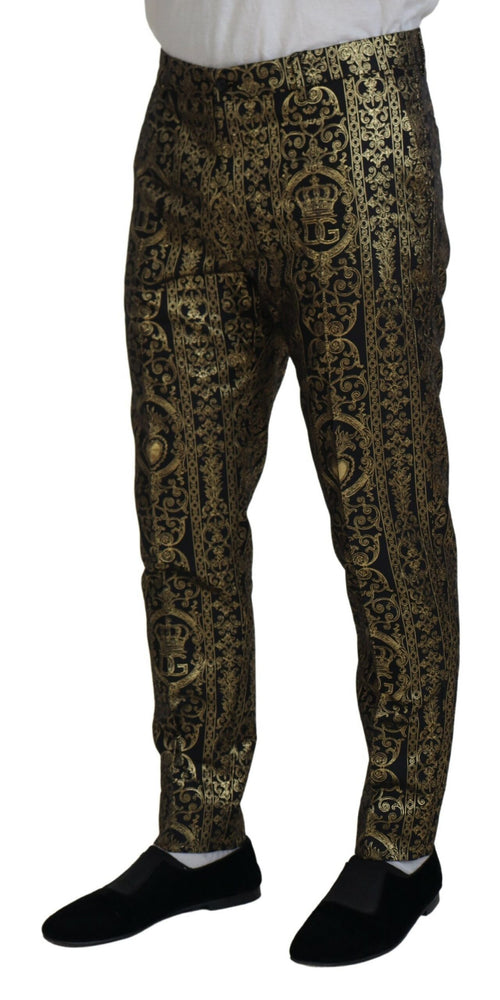 Dolce & Gabbana Black Gold Jacquard Dress Trouser Men's Pants