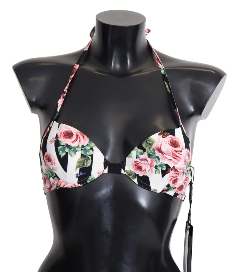 Dolce & Gabbana Chic Rose Print Bikini Top for Elegant Beach Women's Days