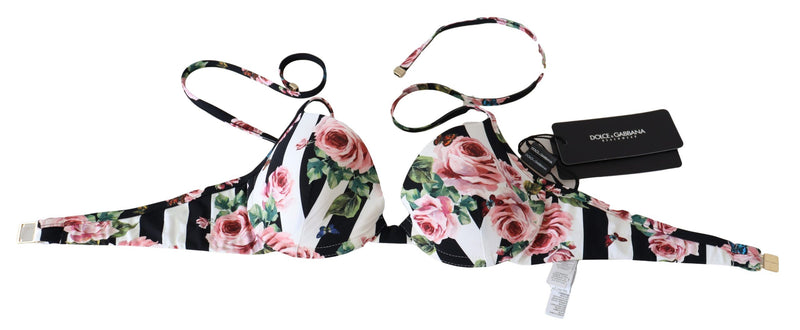 Dolce & Gabbana Chic Rose Print Bikini Top for Elegant Beach Women's Days