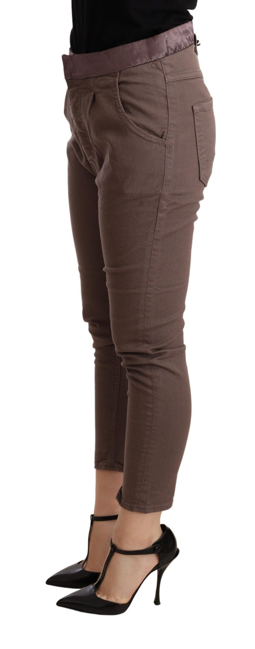CYCLE Brown Mid Waist Cropped Skinny Stretch Women's Trouser