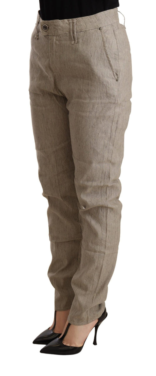 CYCLE Beige Mid Waist Casual Baggy Stretch Women's Trouser