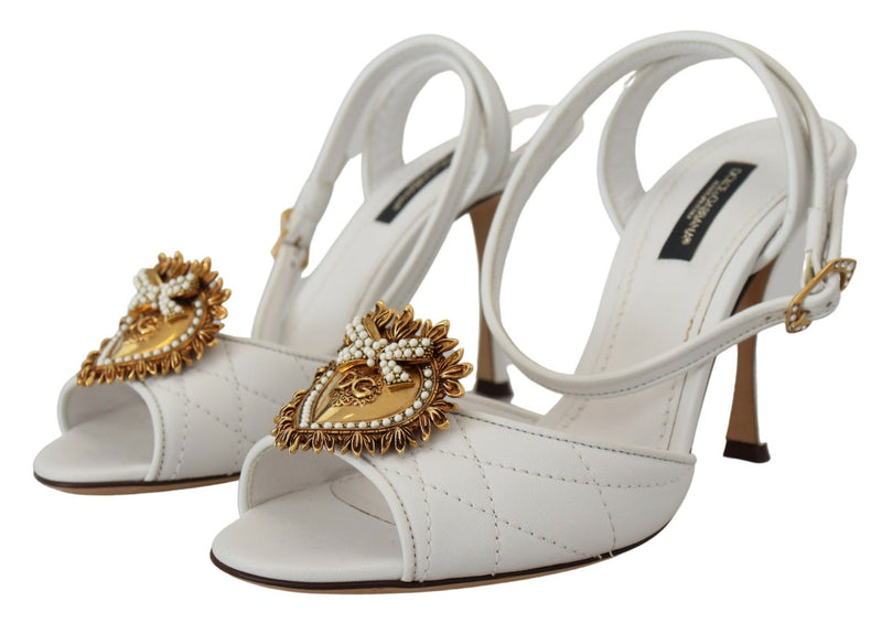 Dolce & Gabbana Devotion Embellished White Leather Women's Stilettos