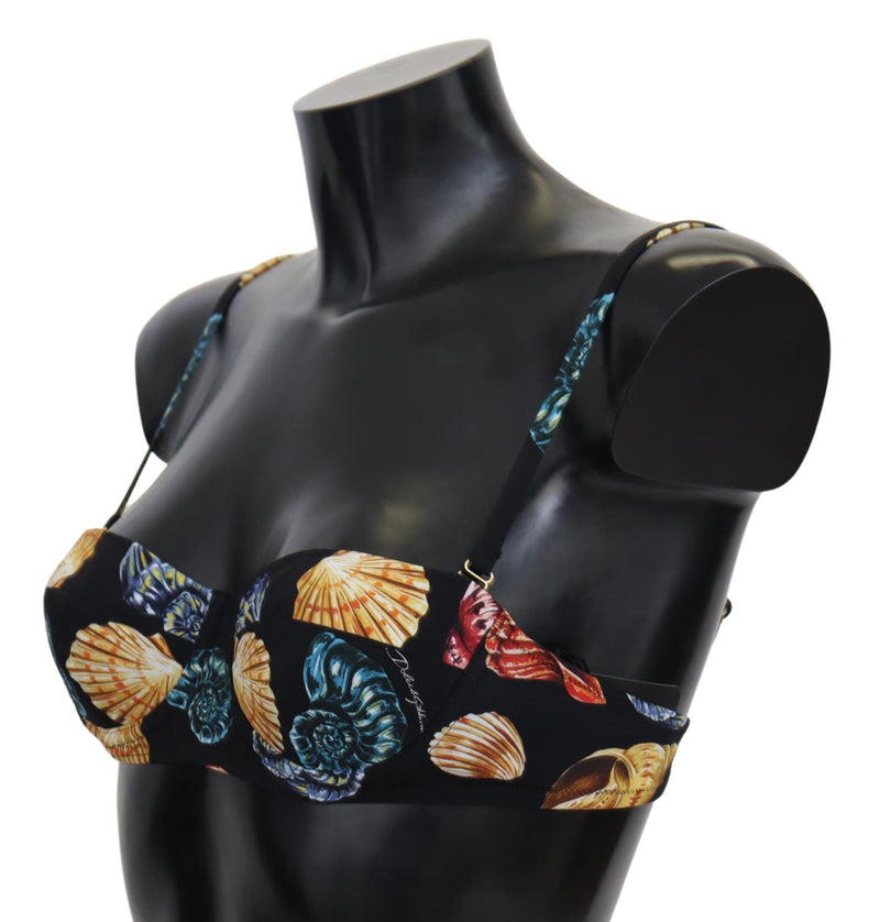 Dolce & Gabbana Black Seashells Print Women Swimwear Bikini Women's Tops