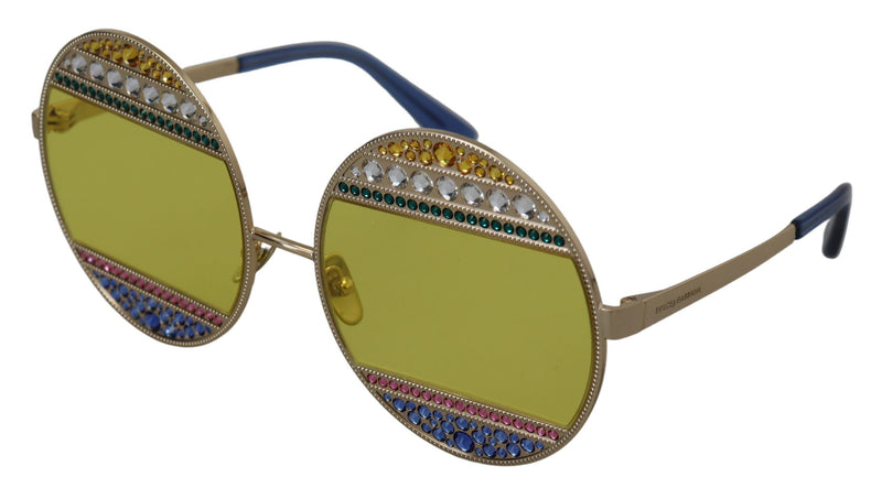 Dolce & Gabbana Crystal Embellished Gold Oval Women's Sunglasses