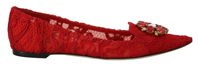Dolce & Gabbana Red Crystal-Embellished Women's Flats