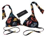 Dolce & Gabbana Black Seashells Print Halter Swimwear Bikini Women's Tops