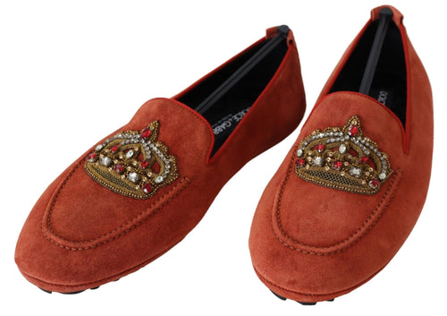 Dolce & Gabbana Opulent Orange Leather Loafers with Gold Men's Embroidery