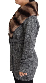 Dolce & Gabbana Gray Cardigan Fur Coat Cashmere Women's Jacket