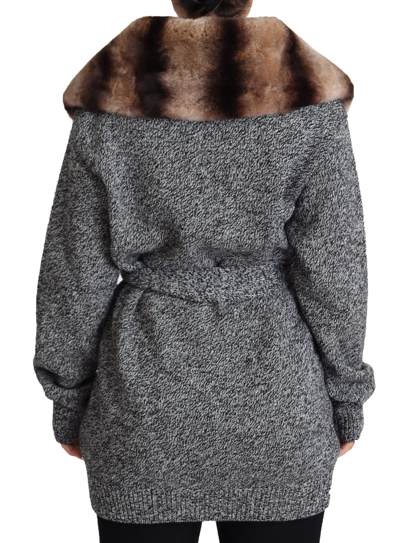 Dolce & Gabbana Gray Cardigan Fur Coat Cashmere Women's Jacket