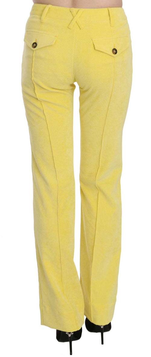 Just Cavalli Chic Yellow Corduroy Mid Waist Women's Pants