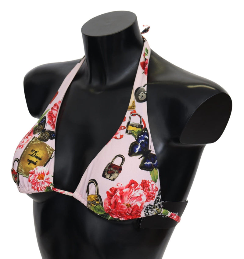 Dolce & Gabbana Multicolor Floral Butterfly Padlock Bikini Women's Tops