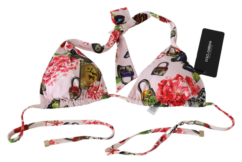 Dolce & Gabbana Multicolor Floral Butterfly Padlock Bikini Women's Tops