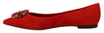 Dolce & Gabbana Crystal Embellished Red Suede Women's Flats