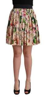 Dolce & Gabbana Pink Floral Print Silk High Waist Mini Women's Skirt