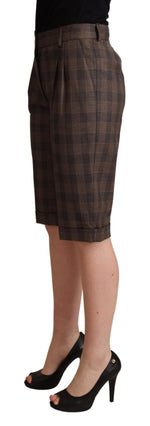 Dolce & Gabbana Brown Checkered Wool Bermuda Mid Waist Women's Shorts